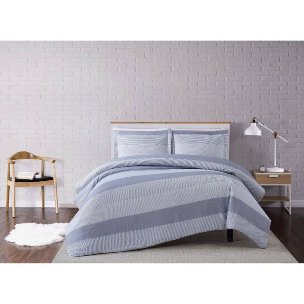 Twin XL 2pc Multi Stripe Duvet Cover Set Gray - Truly Soft
